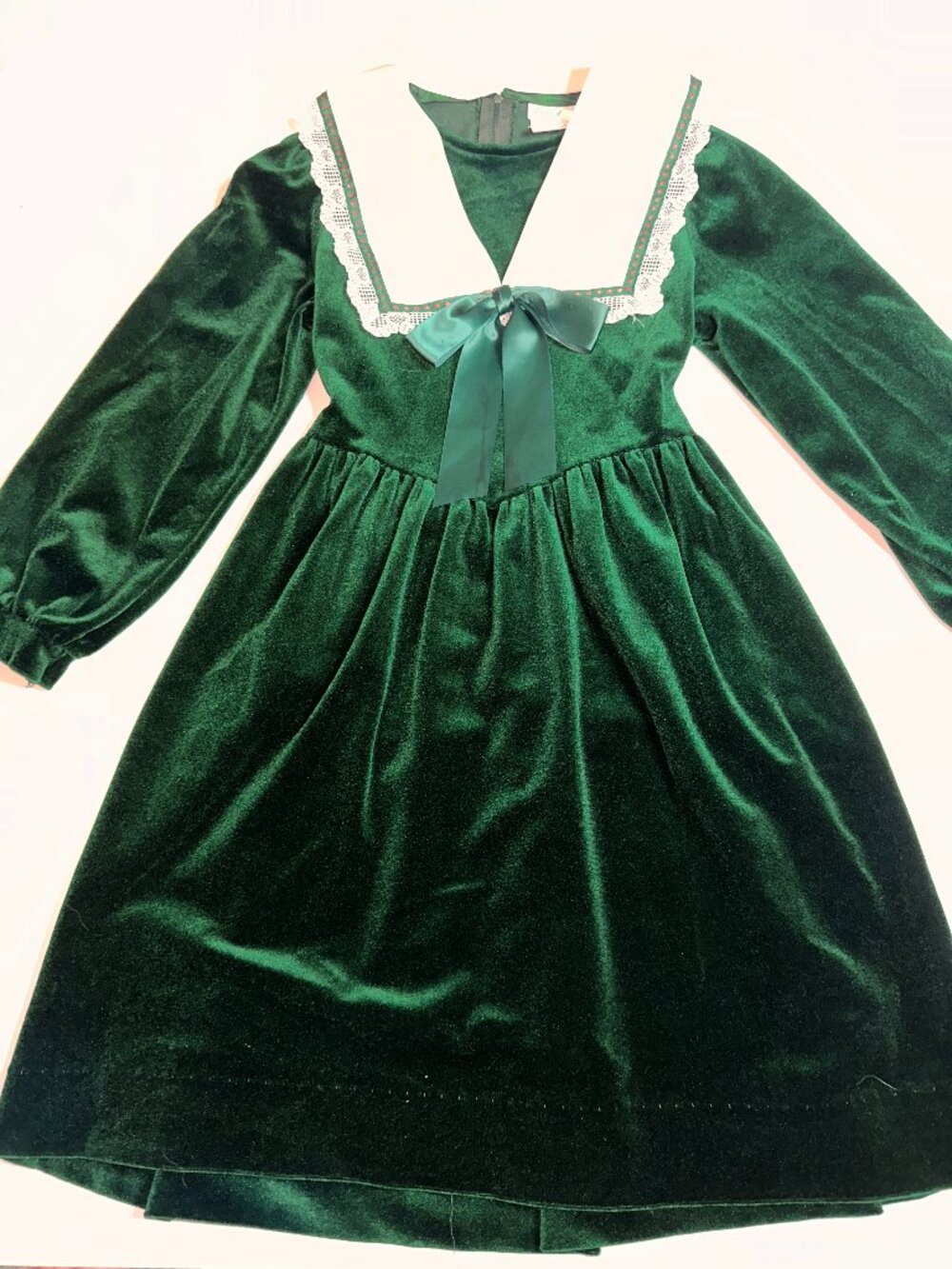 Vintage RARE EDITIONS Girl Party Dress 12 Green Velvet Long Sleeve Holiday #701